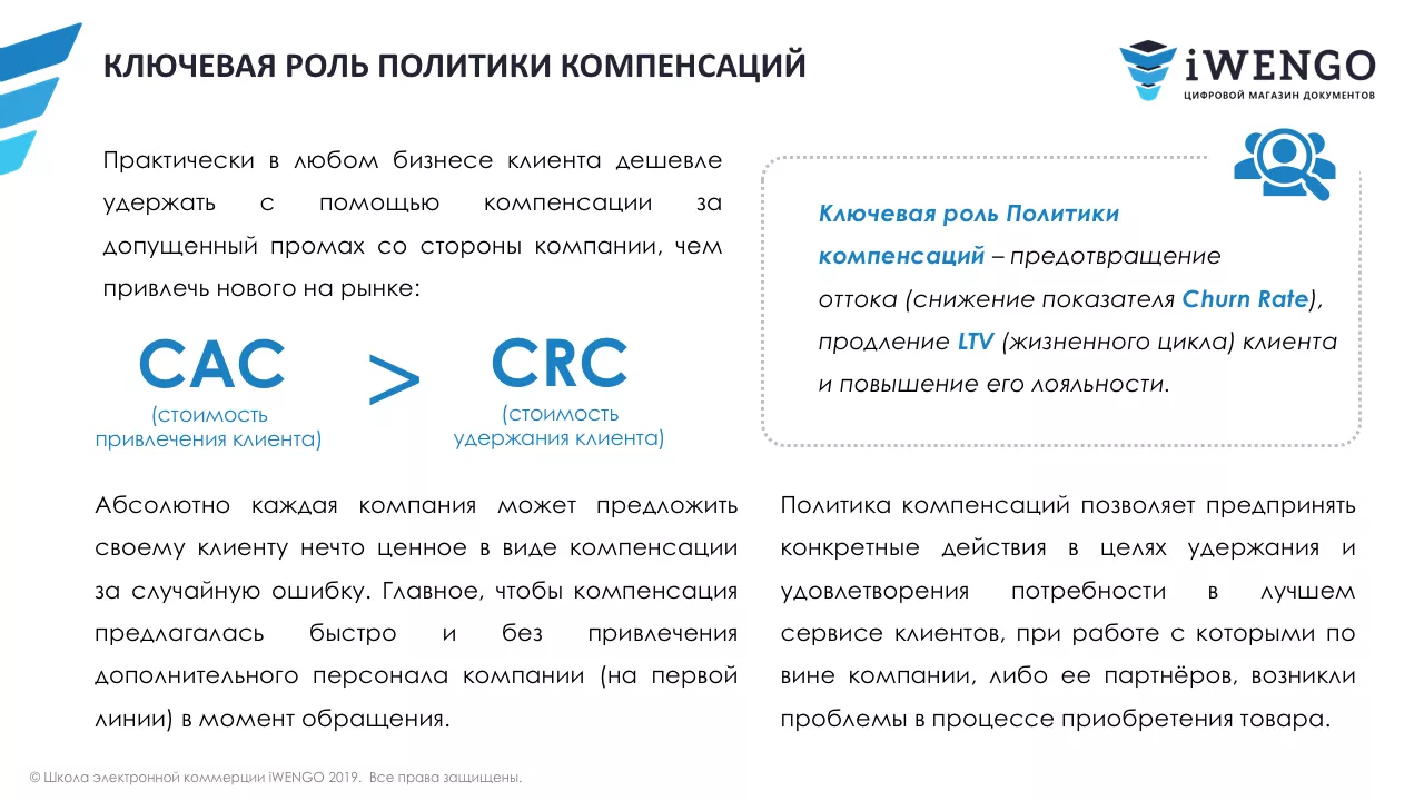 Политика и бюджет компенсаций клиентам интернет-магазина | iWENGO