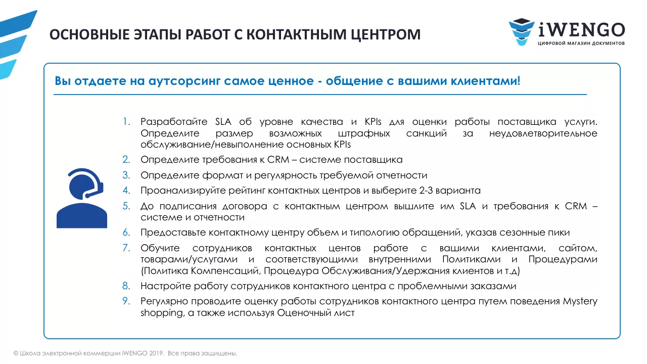 SLA: соглашение об уровне качества услуг Контактного Центра на аутсорсинге